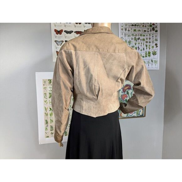 Vintage 80s Berman's Leather Jacket Cropped Vest Front Brown Moto Suede Size S - Picture 10 of 15
